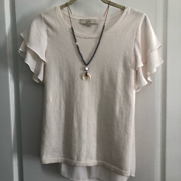 Classic ivory top with flutter sleeves - Picture 3 of 3